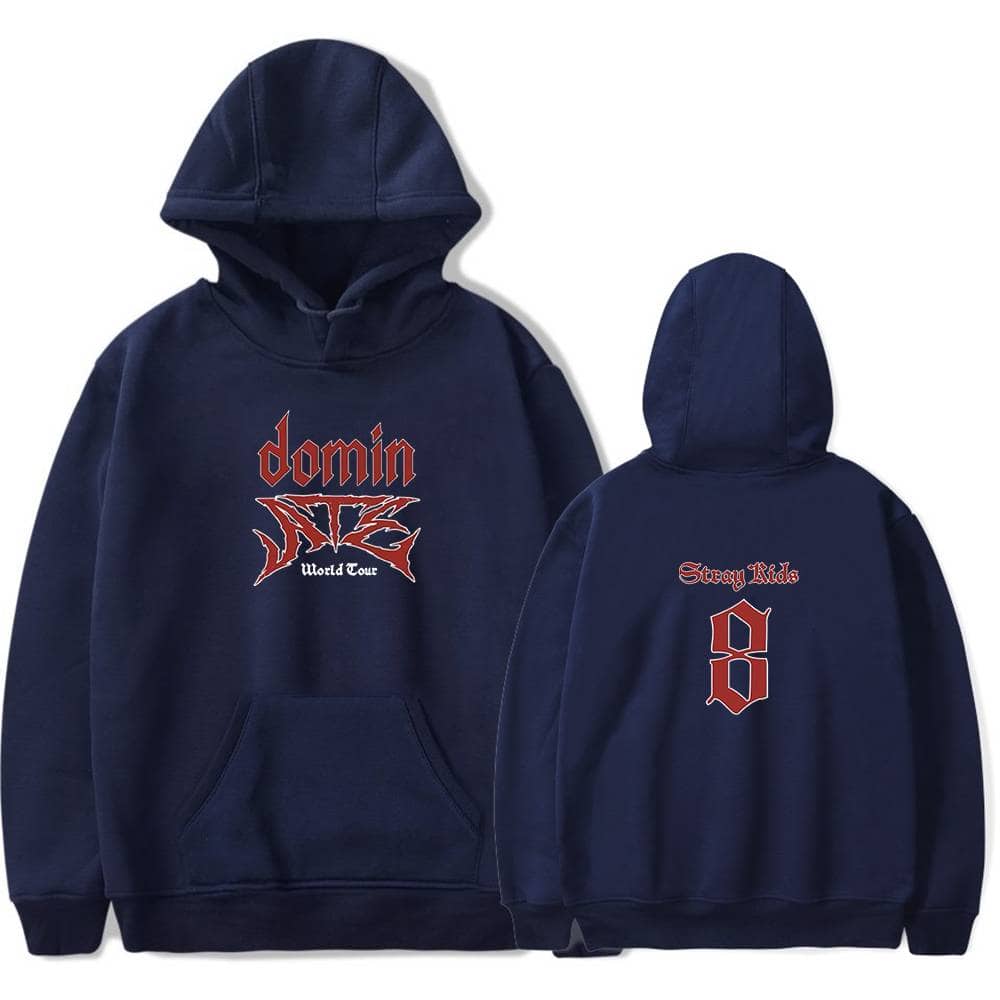 Demon band hoodie with graphic and lettering.