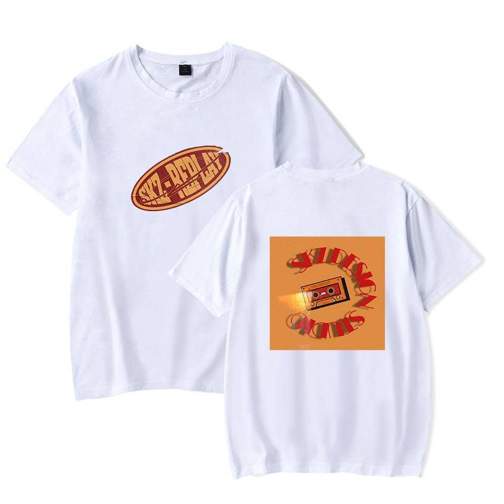 Skater style T-shirts with retro-inspired graphics and bold text, perfect for K-pop merchandise fans.