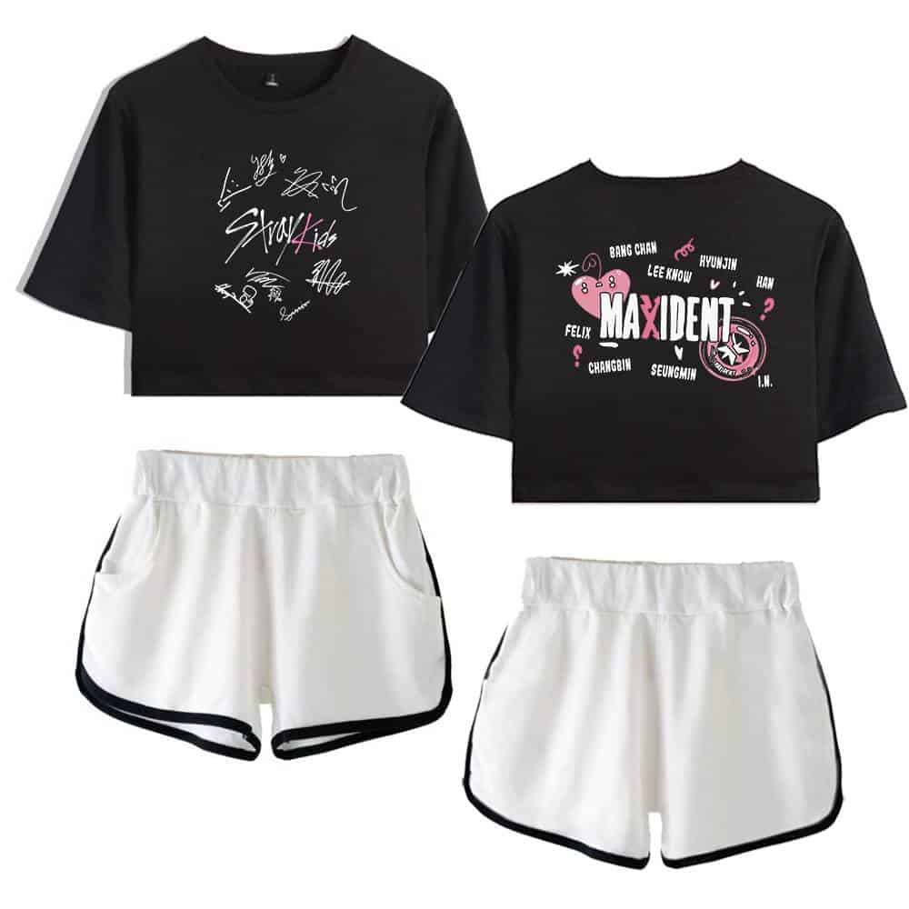 Autographed black K-pop sweatshirt with pink and white graphic print.
